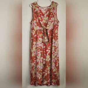 Adyson Parker Floral Dress Maxi Sleeveless Side Slits Stretch Tie Front Sz L